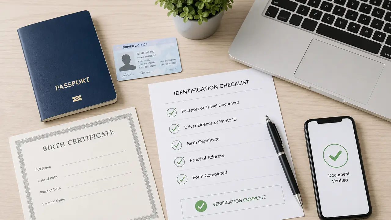 Example identification documents and checklist for a National Police Certificate application