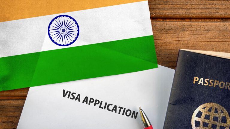 Indian visa application form with Indian flag and passport