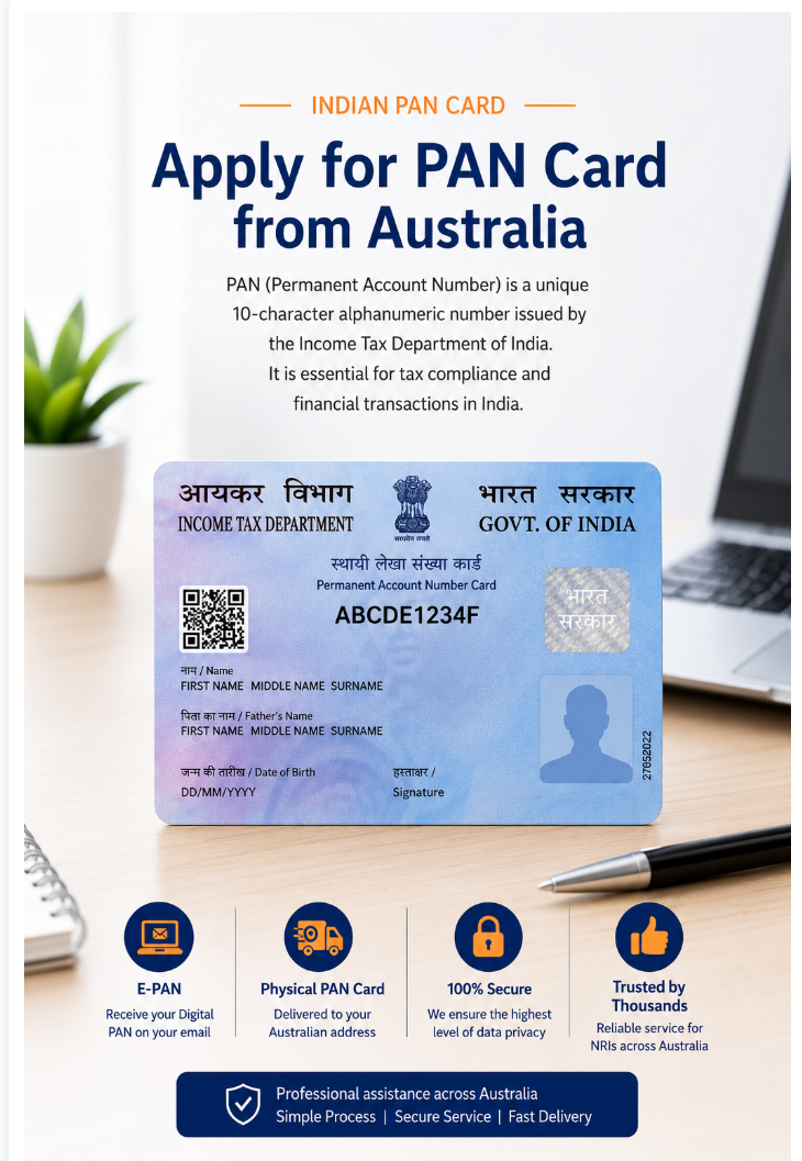 Apply for PAN Card from Australia — sample Permanent Account Number card