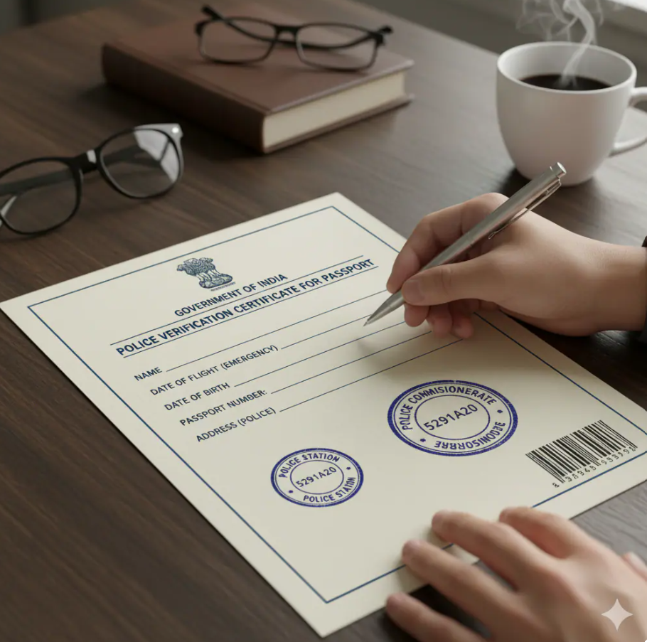 Indian police verification certificate for passport being completed